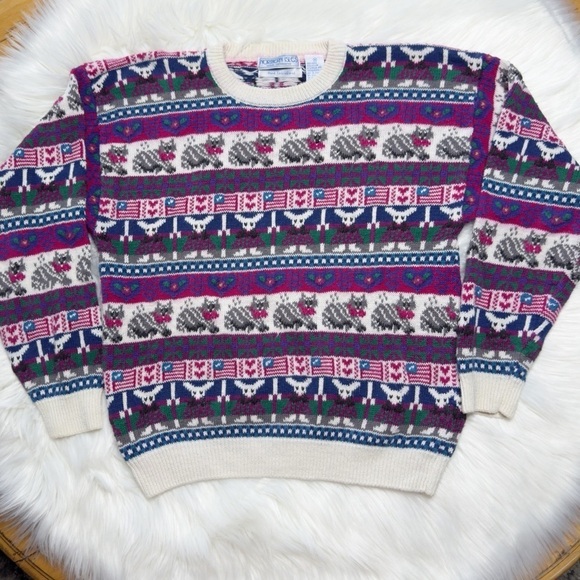 Vintage Northern Isles Hand Embroidered Cat Sweater - Picture 1 of 3